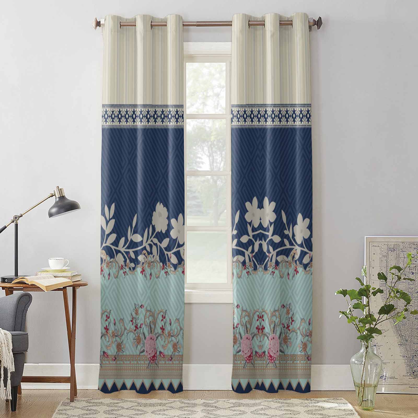 Flower Plant Window Curtains for Living Room Luxury Bedroom Curtain Kitchen Blinds Drapes Curtains 135W x 60H(cm) x1