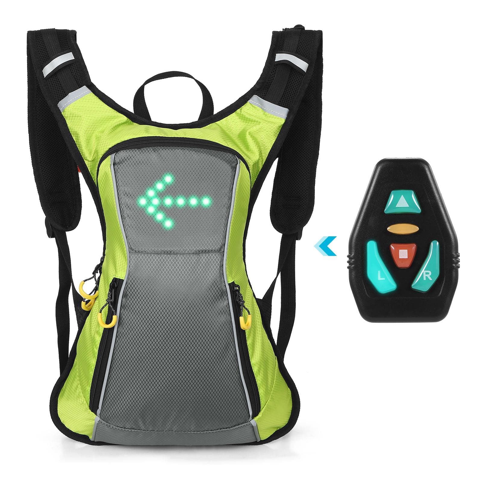 LED Turn Signal Backpack IPX5 Waterproof Reflective Backpack with Direction Indicator USB gray/yellow