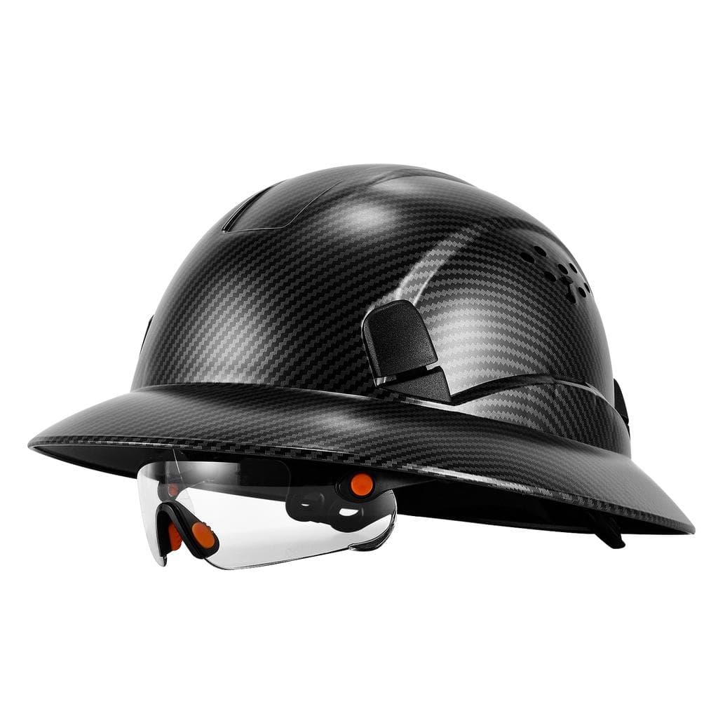 LOEBUCK New carbon fiber full-brim safety helmet with CE goggles anti-collision construction site hard hat GM850 black