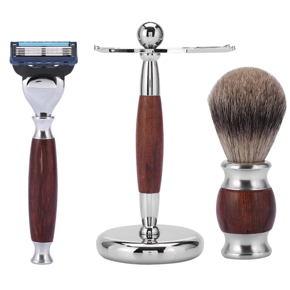 Mens Class Shaving Kit Wood Brush & Safety Razor Professional Grooming Set With Holder