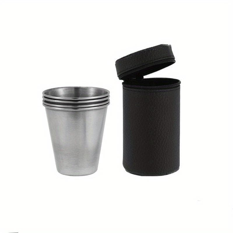 4Pcs/set 30ml/70ml/170ml Outdoor Practical Stainless Steel Cups Shots Set Mini Glasses for Whisky Wine with Case Portable Drinkware Set 70ml