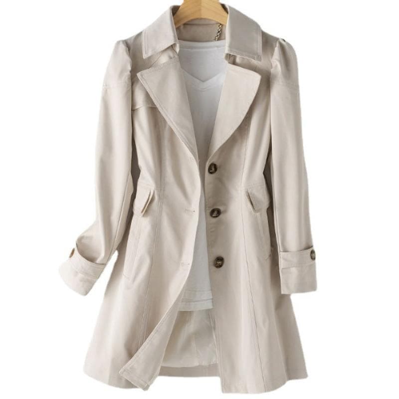 Spring and Autumn Clothing New Double-breasted Slim-fit Over-the-Knee Medium and Long Windbreaker Women's Jacket M beige