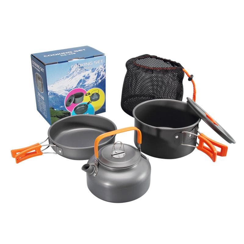 Camping Cookware Kit Outdoor Aluminum Cooking Set Water Kettle Pan Pot Travelling Hiking Picnic Tableware Equipment orange