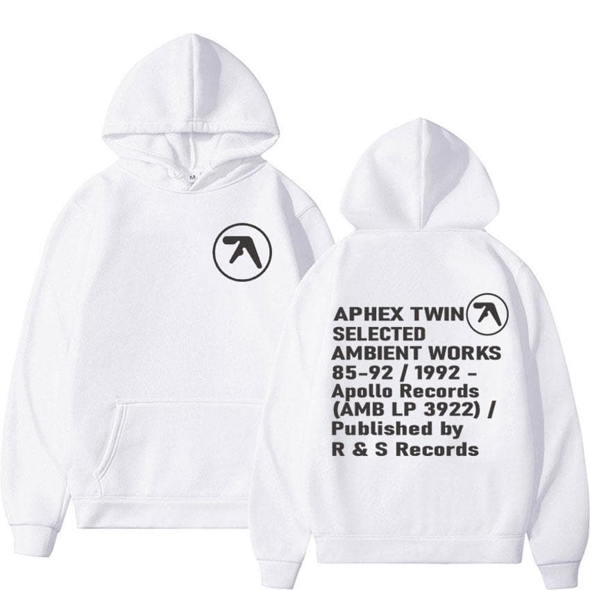 Aphex Twin Ambient Works Records Print Hooded Women Unisex Harajuku Hip Hop Punk Sweatshirt Fashion Casual Fleece Hoodie Streetwear S white
