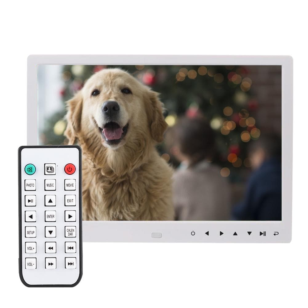 12 Portable HD Digital Photo Frame Clock Movie Player Album with Remote Controller(WhitE ) US Plug white