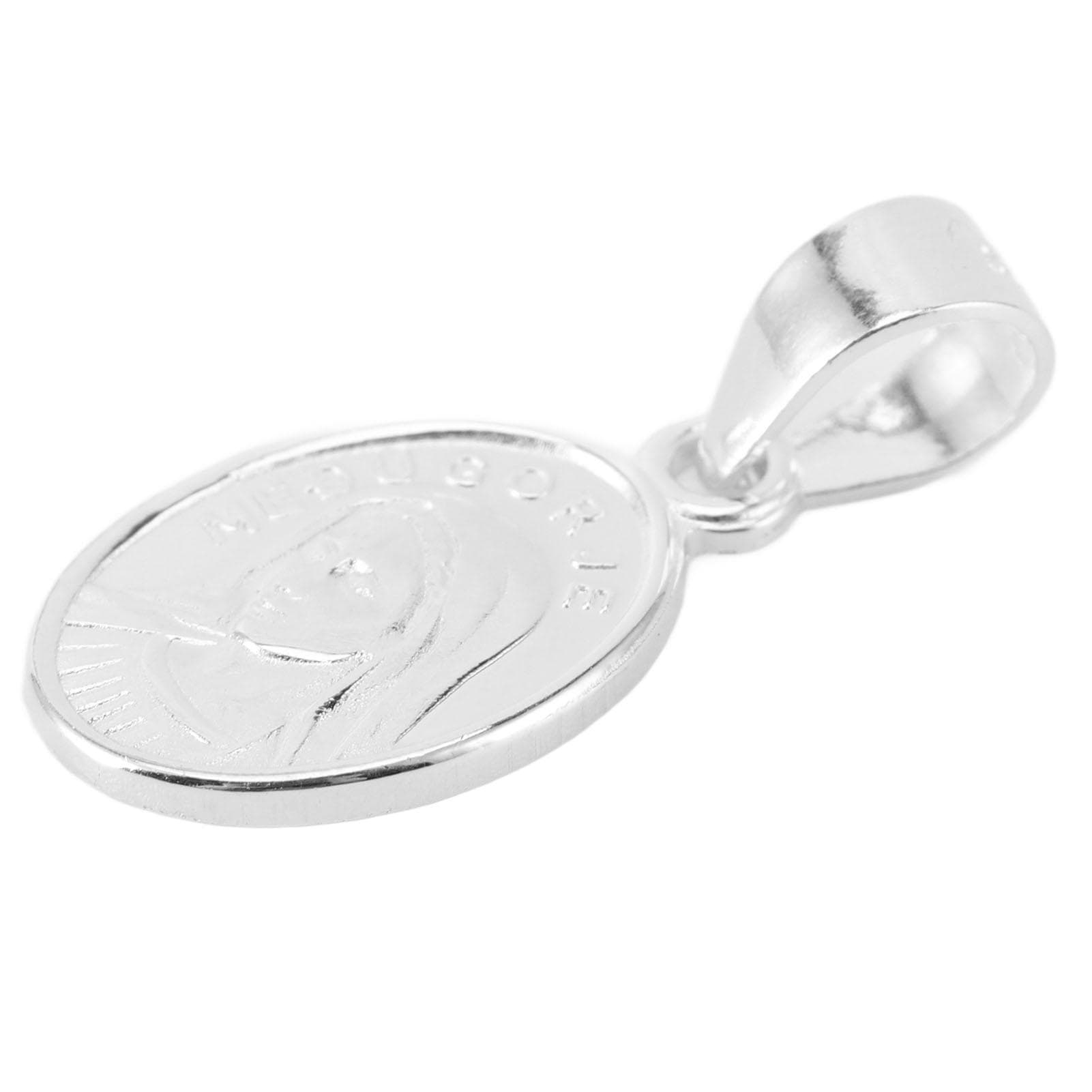 Miraculous Medal 925 Sterling Silver Polished Finish Virgin Mary Oval Necklace Pendant Religious