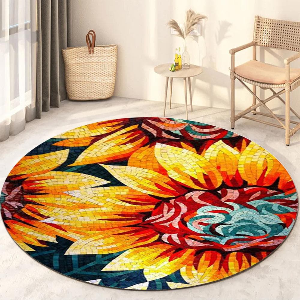 Sunflower Round Rug Living Room Bedroom Modern Floral Rug Floor Mat Chair Home Decoration diameter 120cm