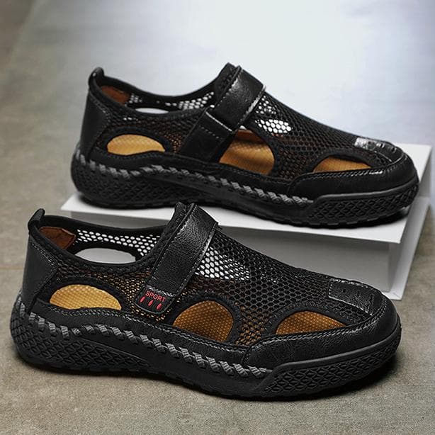 2023 New Summer Baotou Sandals Breathable and Versatile Outdoor Handmade Large Beach Shoes Hollow Mesh Shoes 46 black
