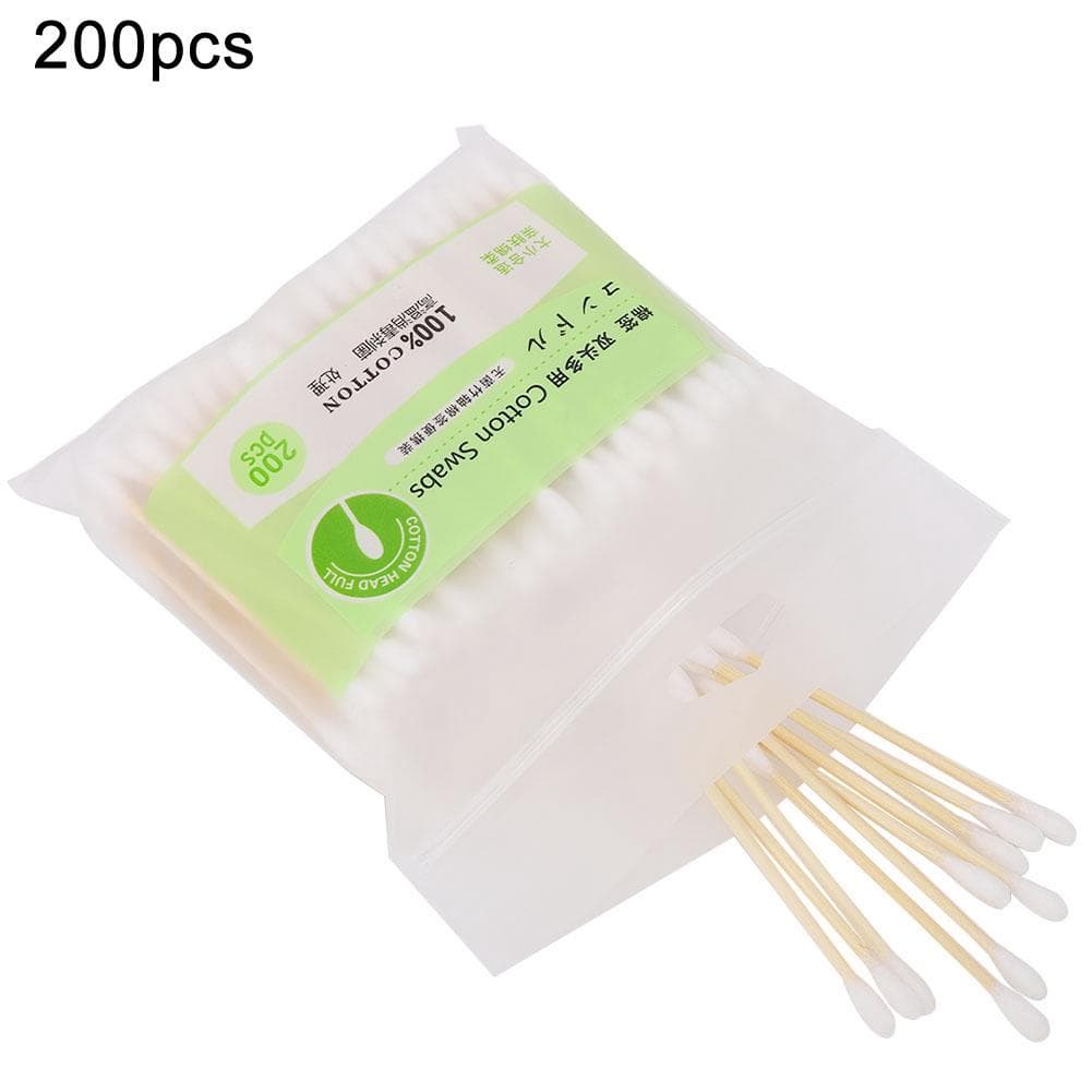200Pcs Double Head Makeup Swab Cotton Buds Bamboo Wood Sticks Cleaning