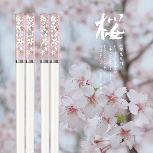 Amber Sakura Japanese Chopsticks Pink Cherry Blossom Sushi Reusable Food Sticks Beautiful Chinese Cooking Chopsticks Tableware pink/white