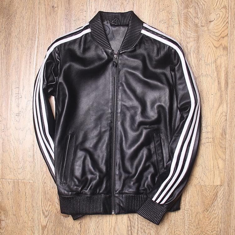 Sheep Leather Men's Slim Short Baseball Jacket Motorcycle Jacket Large Size Men's Leather Thread XL
