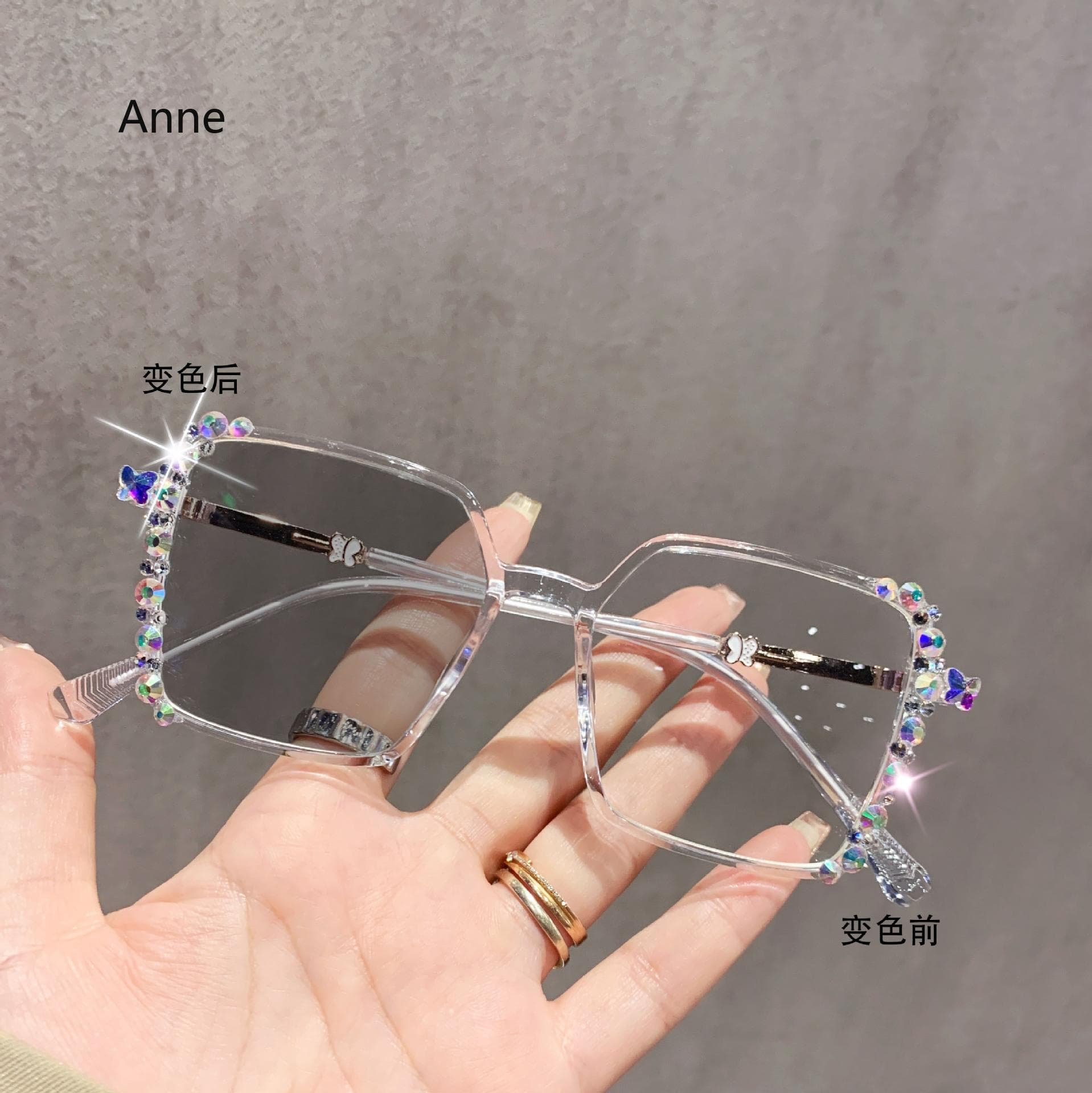 Luxury Diamond Cut Photochromic Glasses Trendy Color Changing Eyeglasses Handmade Myopia Glasses for Women Men Fashion -1.75