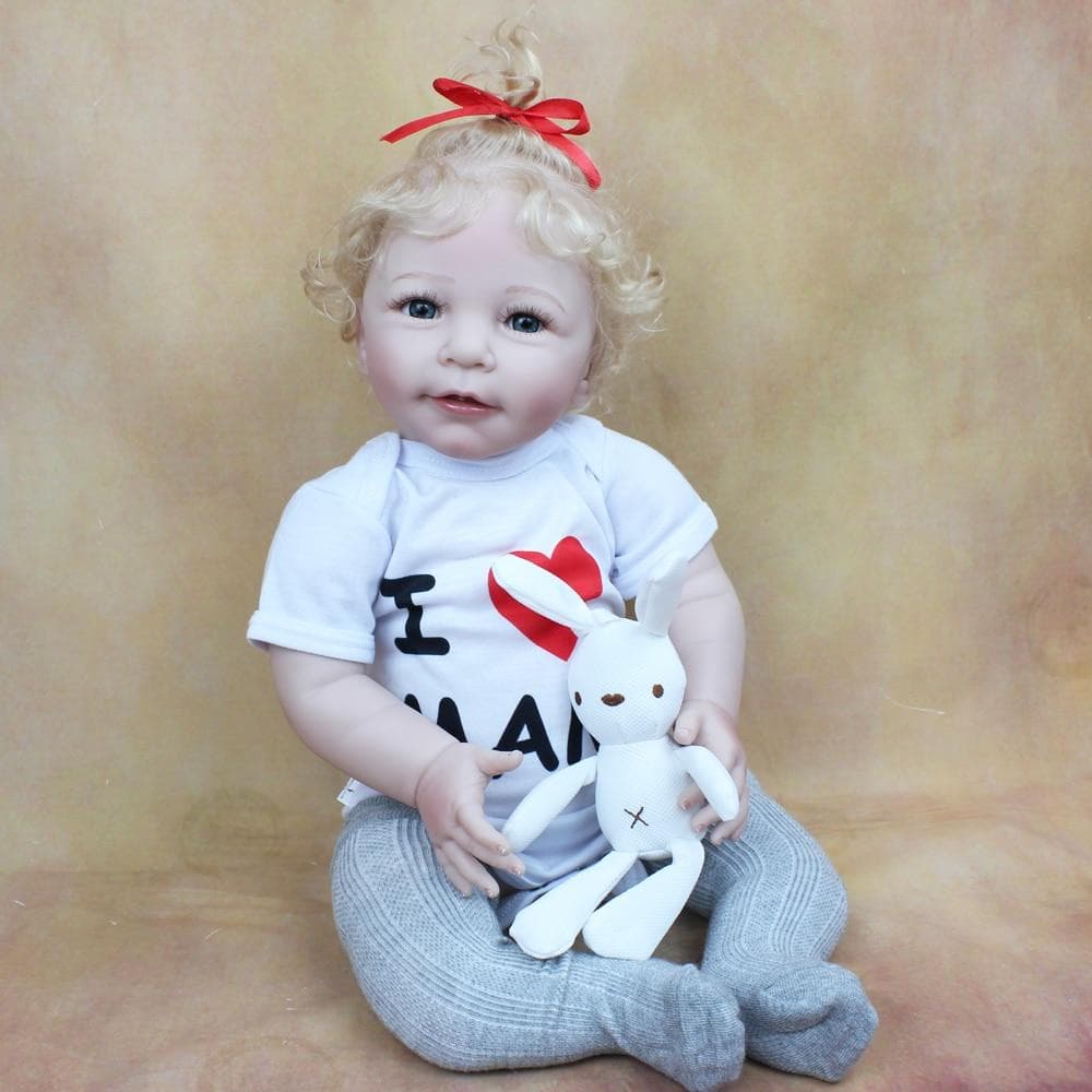 BZDOLL 55 CM Soft Silicone Reborn Baby Girl Doll Toy Lifelike 22 Inch Rooted Blonde Hair Princess Lisa Toddler Bebe Kids Birthday Gift Cloth Body, 55cm red
