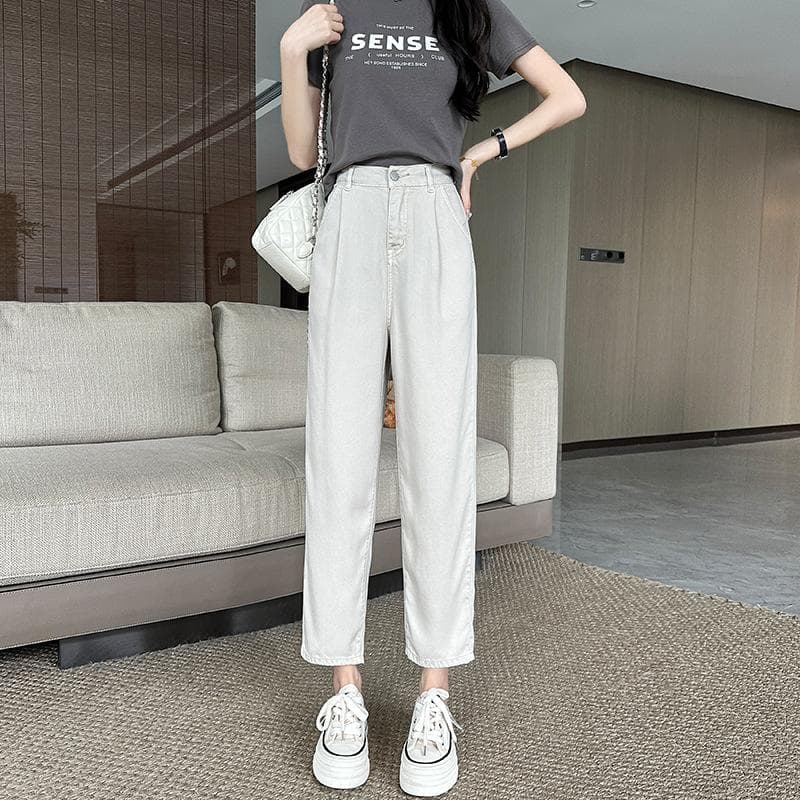 Small Tennis Jeans for Women In Summer Thin High Waist Harem Pants for Women In Summer Slimming Eight or Nine-point Daddy Pants L