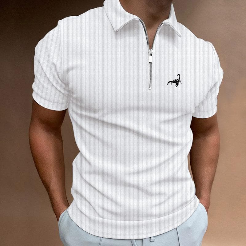 Men Clothes Summer Fashion Short Sleeve Sport Stripe Zipper Polo Shirt . 3XL white