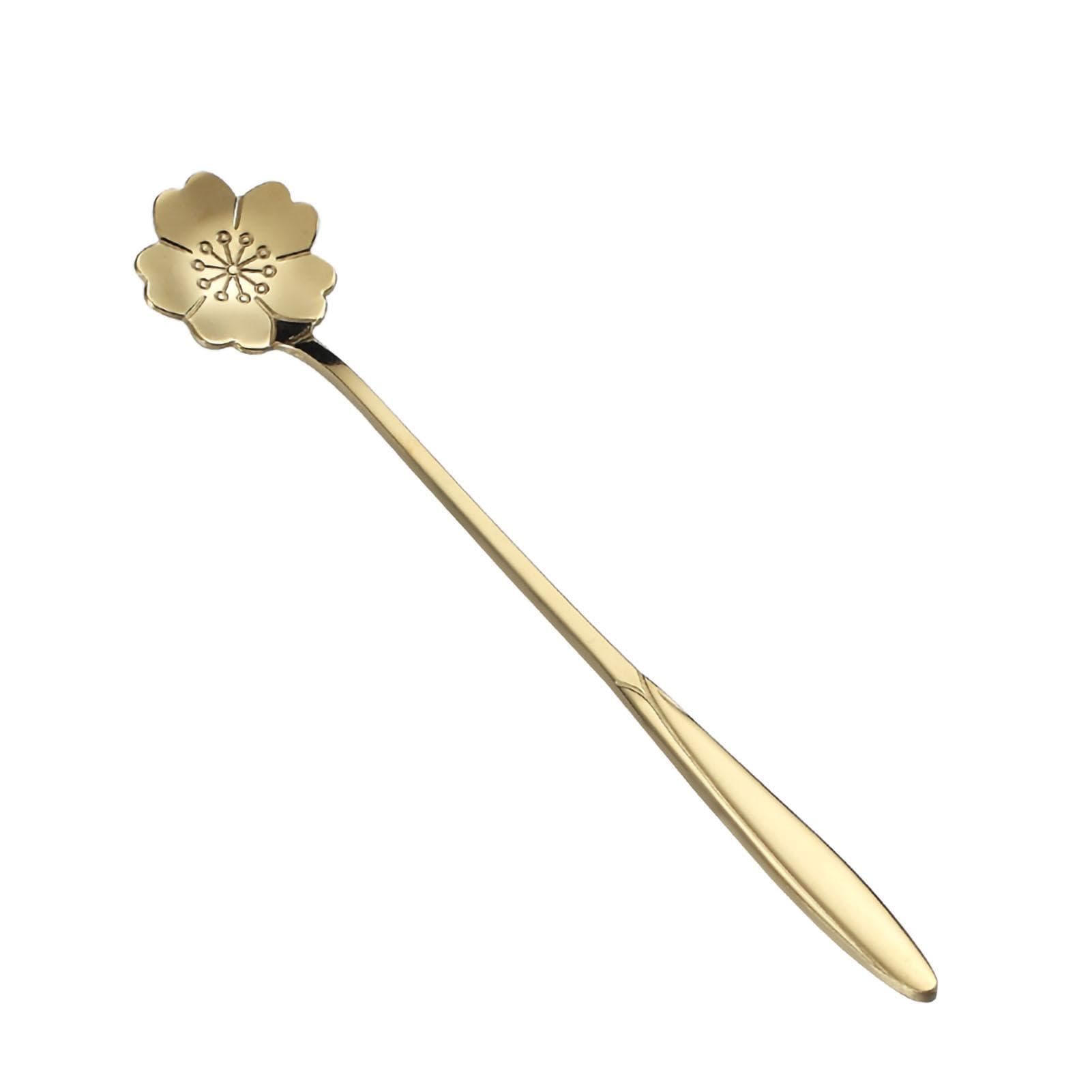 Golden Stainless Steel Spoon Ergonomic Round Dessert Spoon with Long Handle for Coffee Tea Ice