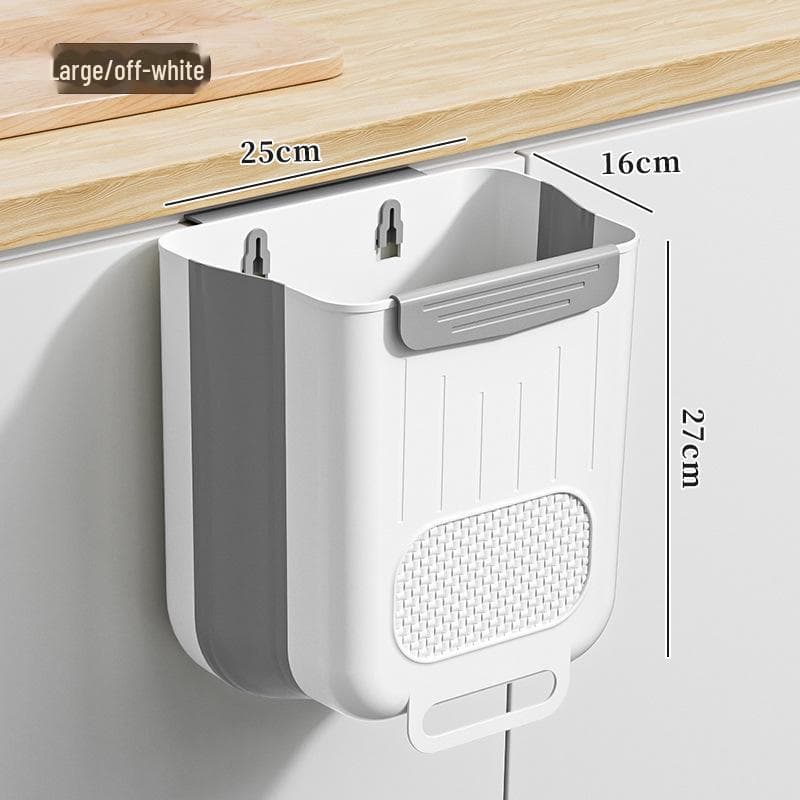 Wall-Mounted Foldable Kitchen Trash Bin with Cabinet Hook Large 10L gray/white