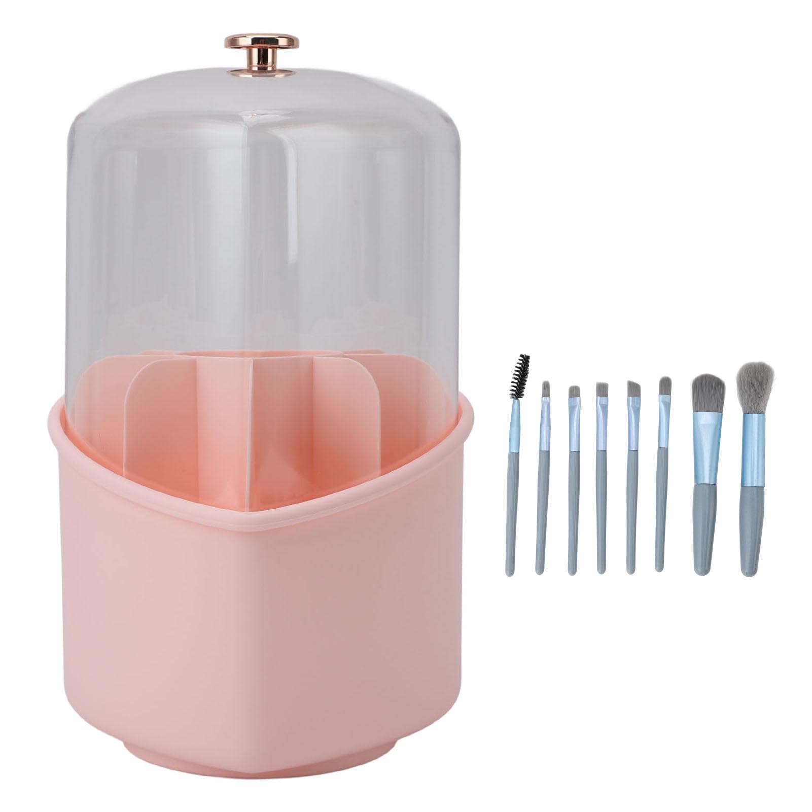 8Pcs Makeup Brushes with Rotating Brush Container Cosmetics Brushes Holder Organizer with Clear Lid