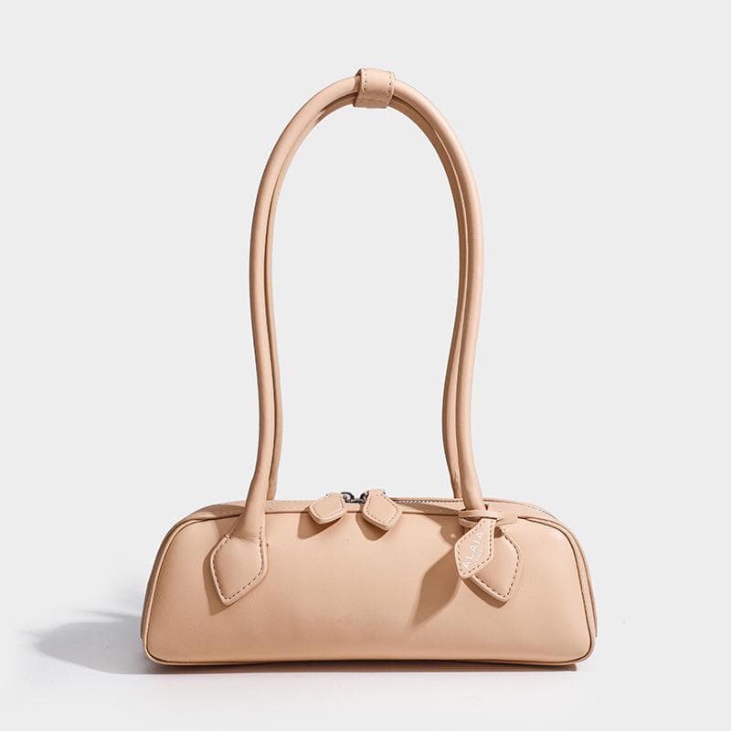2024 Genuine Leather French Sausage Baguette Shoulder Handbag apricot