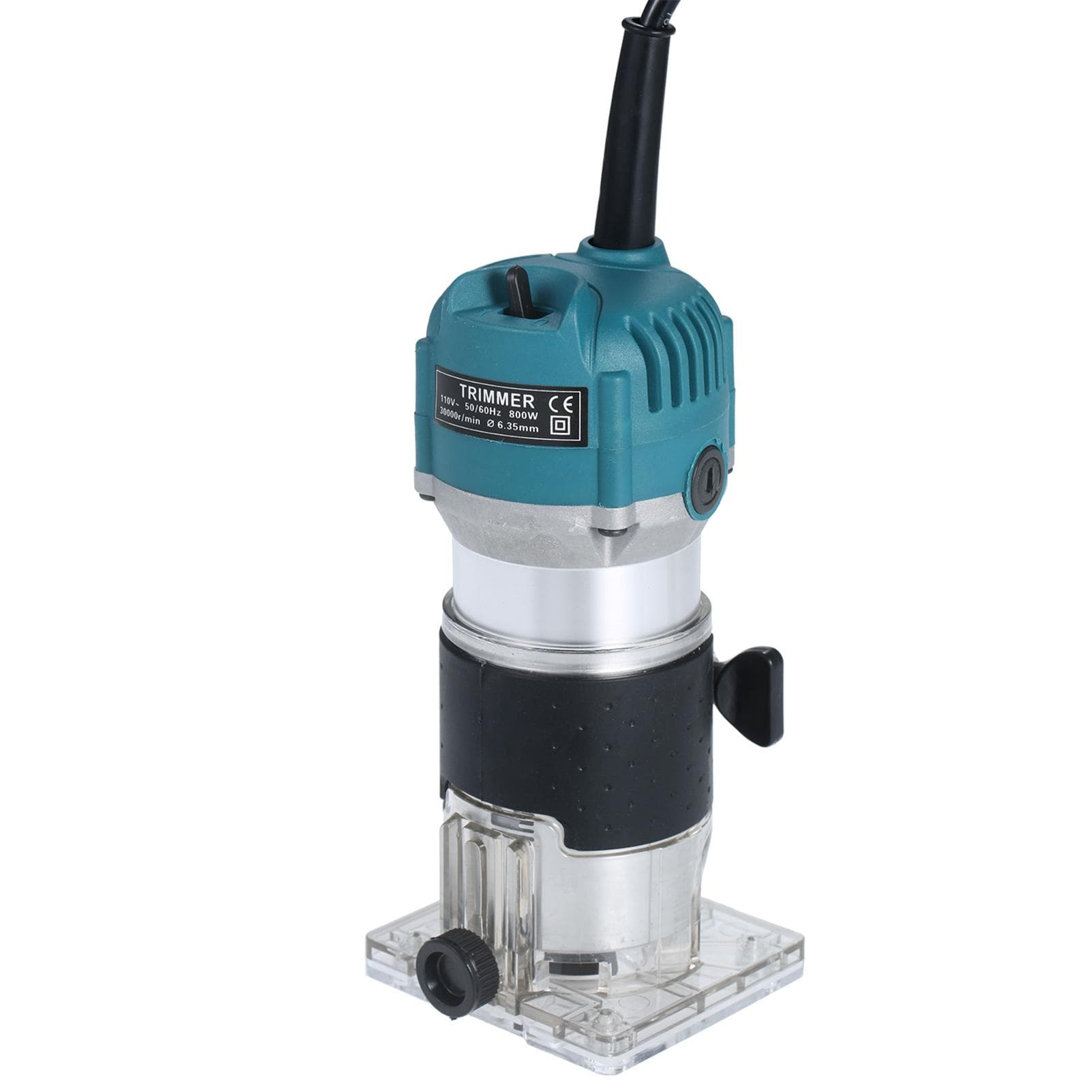 110V 800W Trim Router 30000r/min with Transparent Base Edge Guide Wood Laminate Electric Trimmer US Plug without box blue
