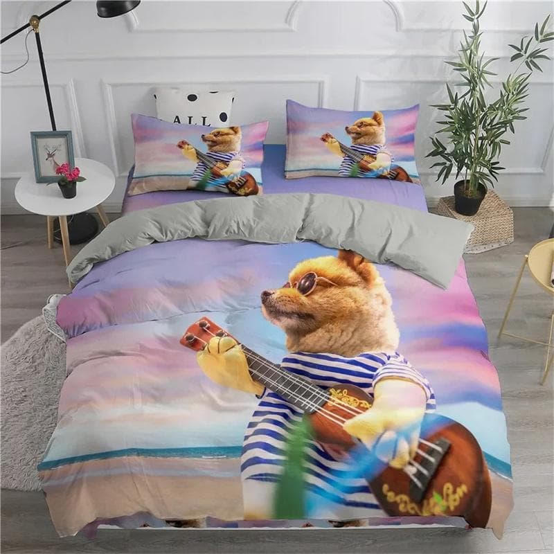 Pomeranian Dog King Queen Duvet Cover Puppy Bedding Set for Teens Adults Pet Animal Colorful Sky 2/3pcs Polyester Quilt Cover 210X210cm