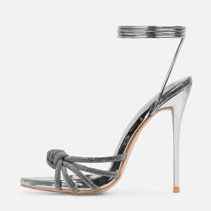 Liyke New Arrival Silver Crystal Narrow Band Women's Sandals Summer Party Wedding Prom Shoes Platform Open Toe High Heels 35 silver