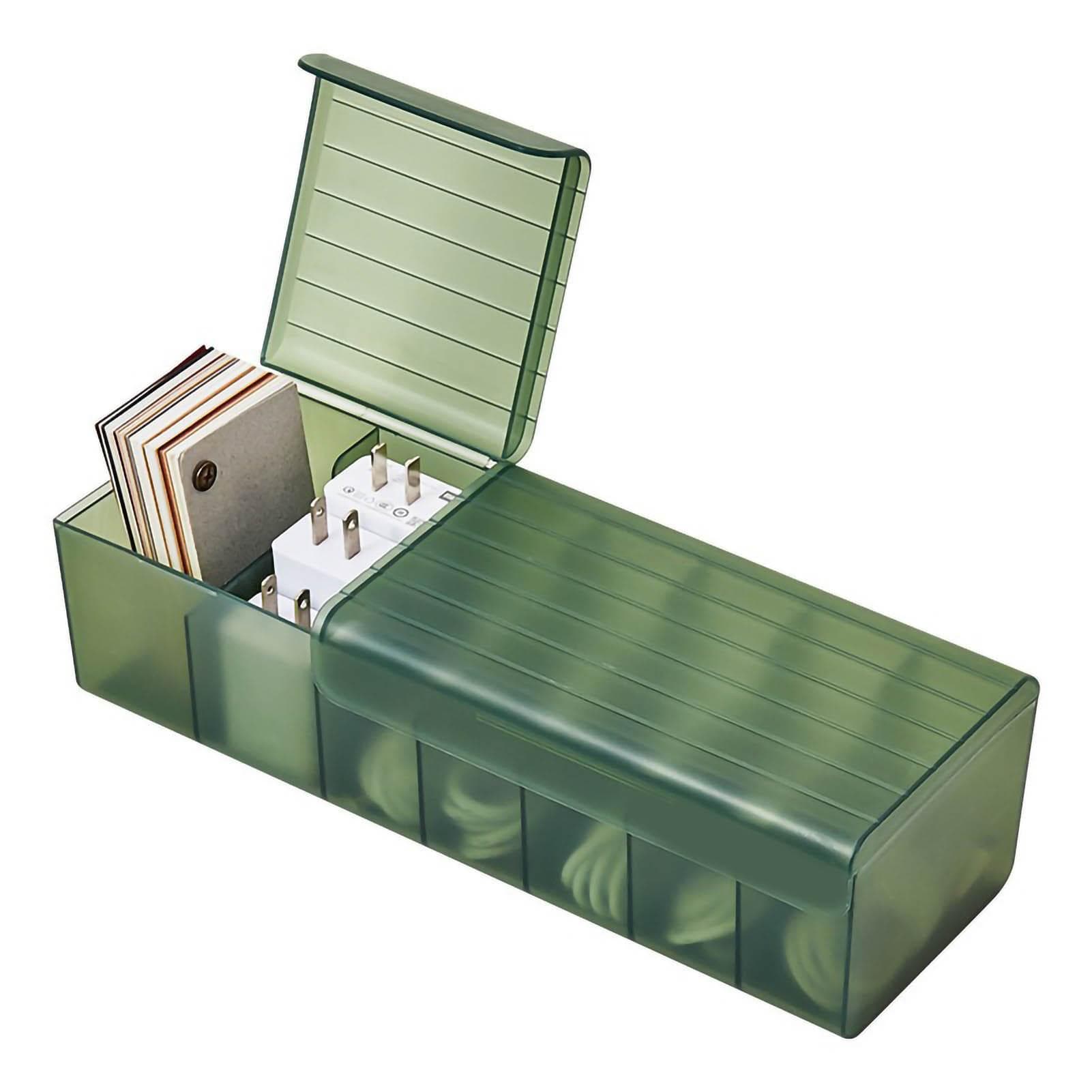 Data Cable Storage Box Multi Compartments Desktop Charging Cord Case with Lid for Jewelery Earphone