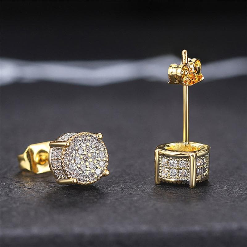 Fashion Round Shaped Stud Earrings Shiny Zircon Silver Gold Color Women Earrings Jewelry Gift gold