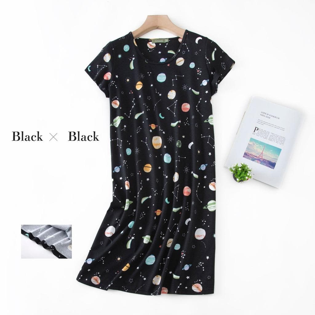 Plus size Summer Women Nightdress Short sleeve Cute cartoon sleepwear sweet O Neck Nightgowns Pyjamas Lady's Cotton sleepdress XL