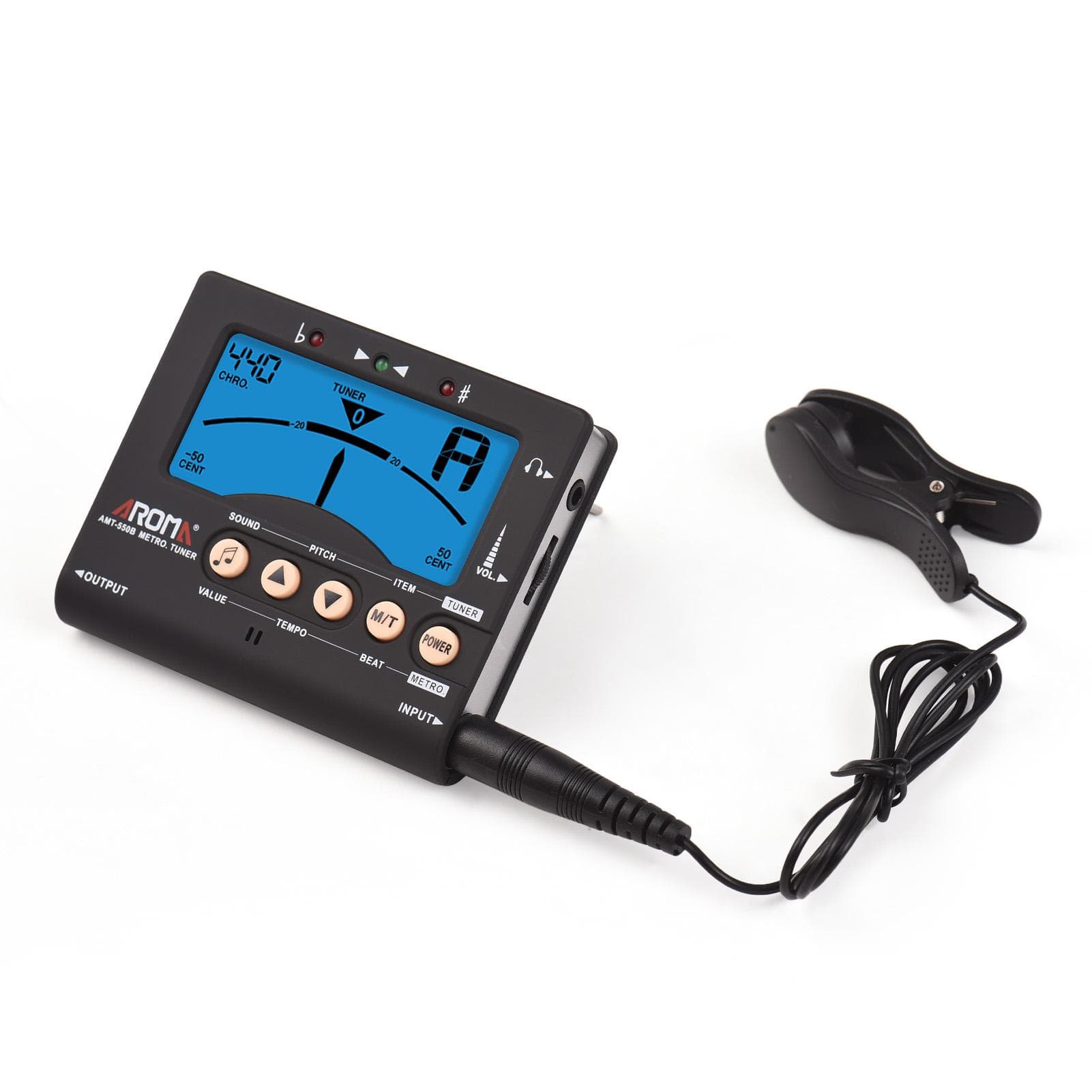 AROMA Guitar Tuner for Chromatic Guitar Bass Violin Ukulele Backlight LCD Display Screen Portable black