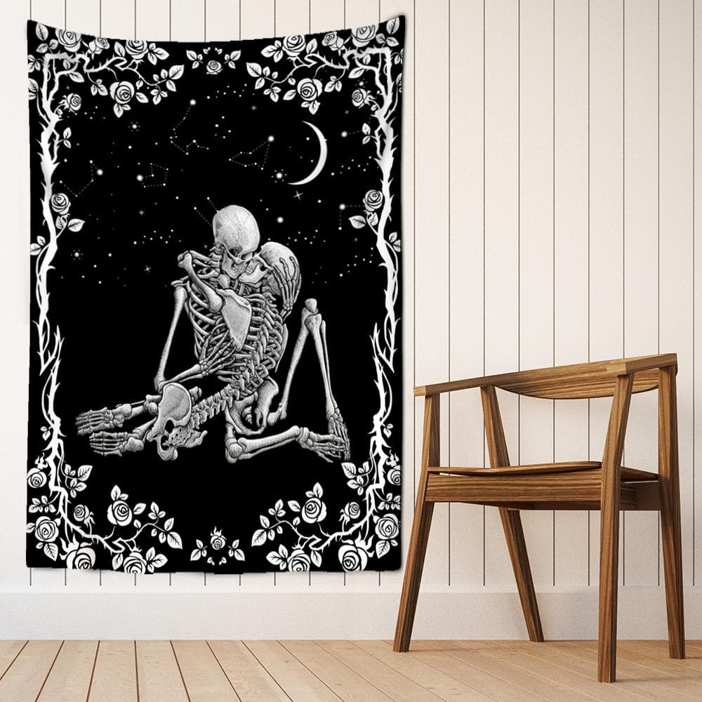Lovers Skull Tapestry Wall Hanging Witchcraft Black And White Romantic Skeleton Hallucinatory Tapitz Dormitory Home Decor 95x70CM