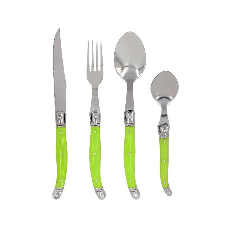 4-24pcs Laguiole Tableware set Rainbow Cutlery Black Plastic Handle Dinnerware Stainless Table Knife Dinner Fork Spoon Teaspoon