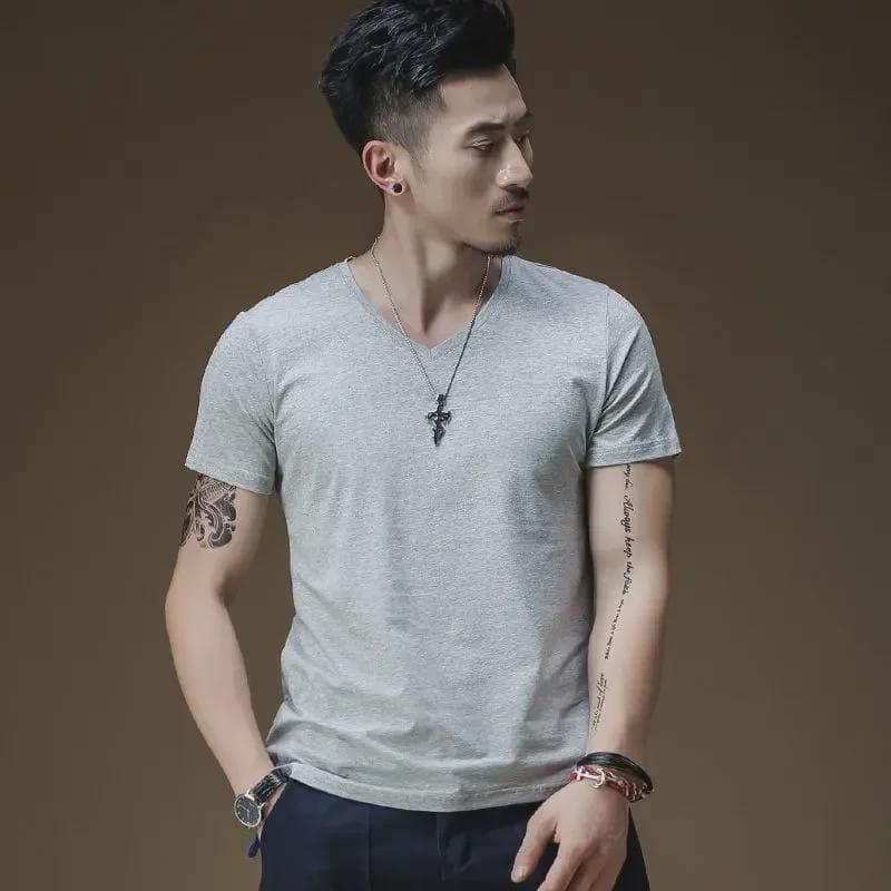 Men's Slim Fit V-Neck Short-Sleeve Cotton T-Shirt, Black XL