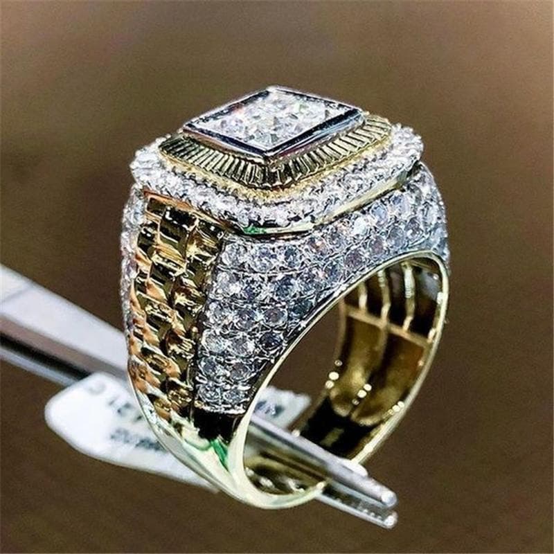 1pc Hip Hop Style Inlaid Edge Group Diamond Men's Rings, Street Dance Ring Accessories 6 golden