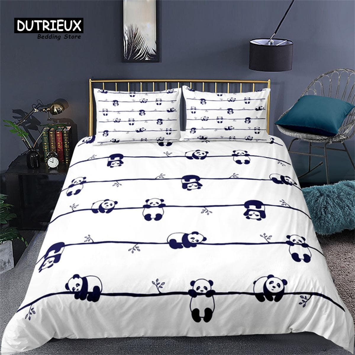 Cartoon Cute Panda Duvet Cover Twin For Boys Girls Kids Teens Soft Animal Theme Panda Bedding Set With Pillowcases Bedroom Decor AU Double(180x210cm)