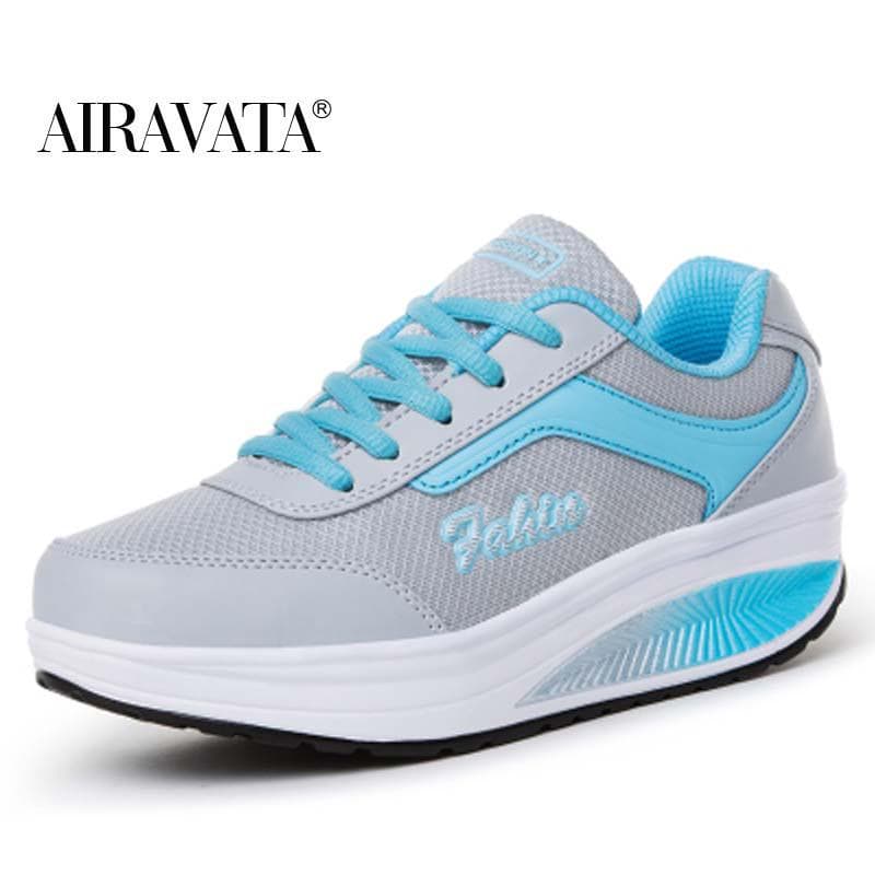 Lady Fashion Fitness Shoes Sport Breathable Shake Shoes Women Mesh Shoes Casual Platform Sneakers 42 blue
