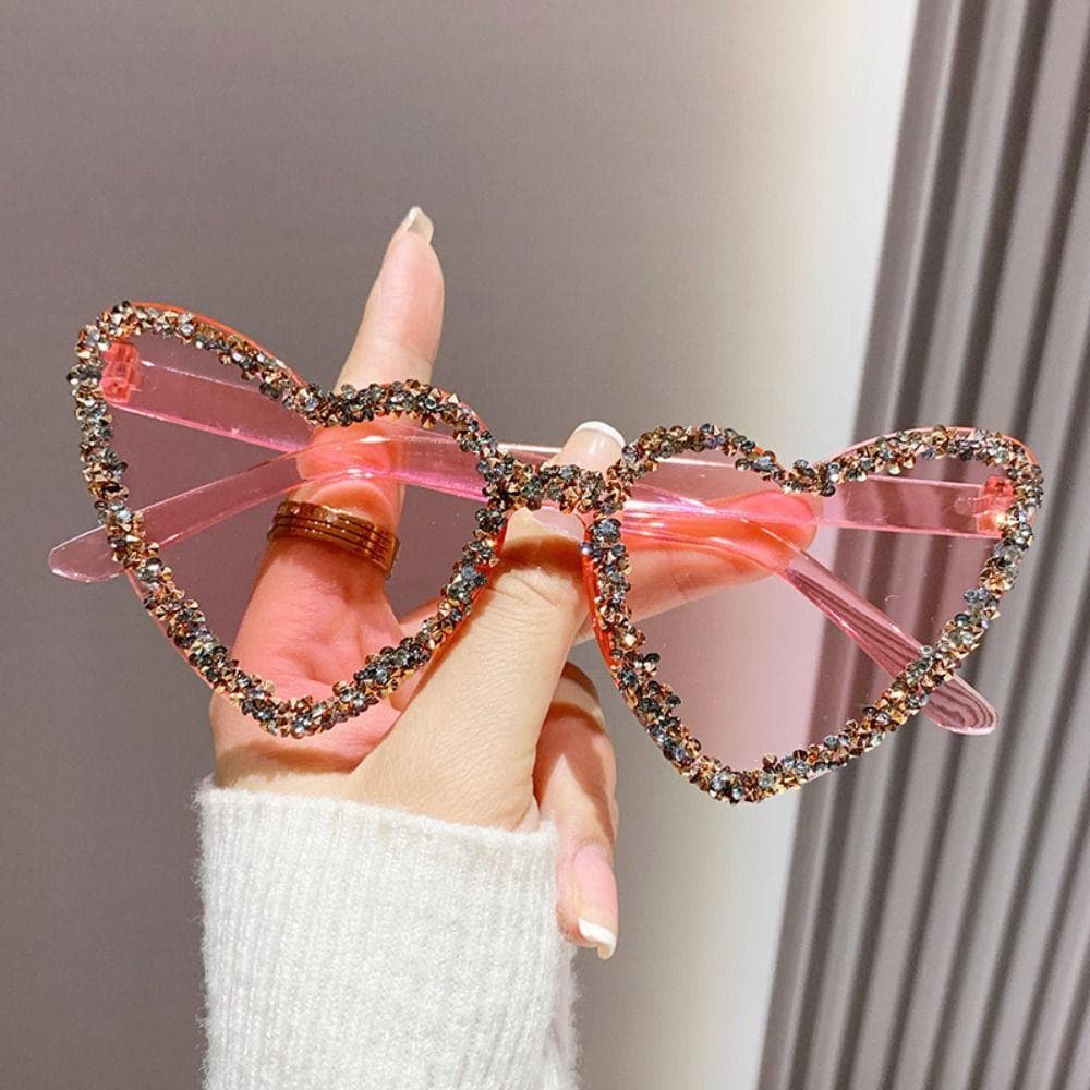 Heart-shaped Rhinestone Sunglasses Sun-Protective Candy Color Shades for Outdoor Fashion Glasses
