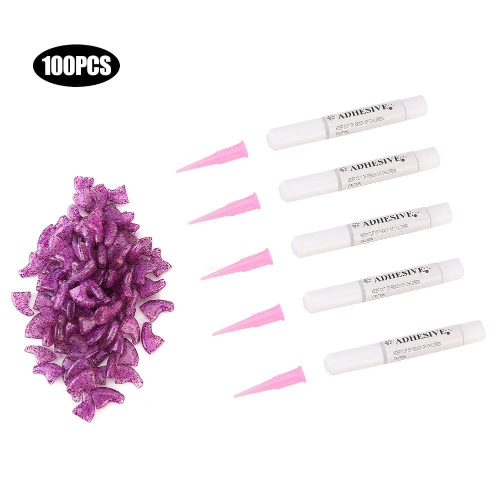100PCS Durable Pet Cat Soft PVC Nail Cover Paw Claw Cap Wrap Grooming Accessory (Purple XS)