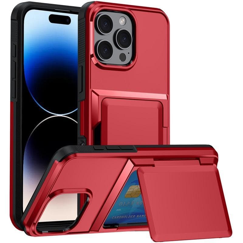 Applicable To Apple 16 Card Phone Case 15 ProMax Flip Bracket Card Slot IPhone 13 Wallet Hard Case iPhone11(6.1) red