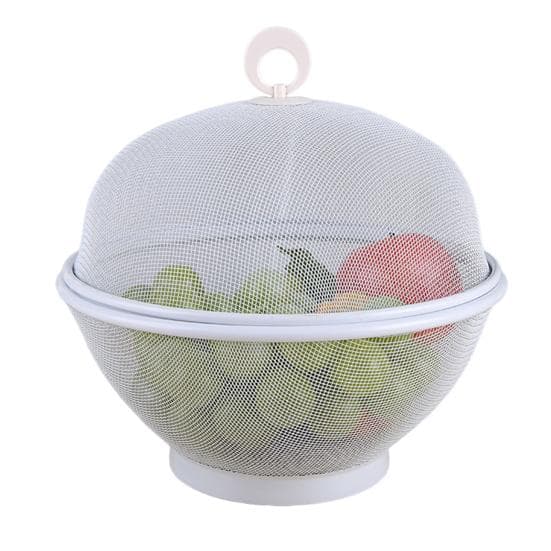 Large Capacity Mesh Fruit Basket with Lid Fly-Proof Fruit Bowl Easy to Clean white