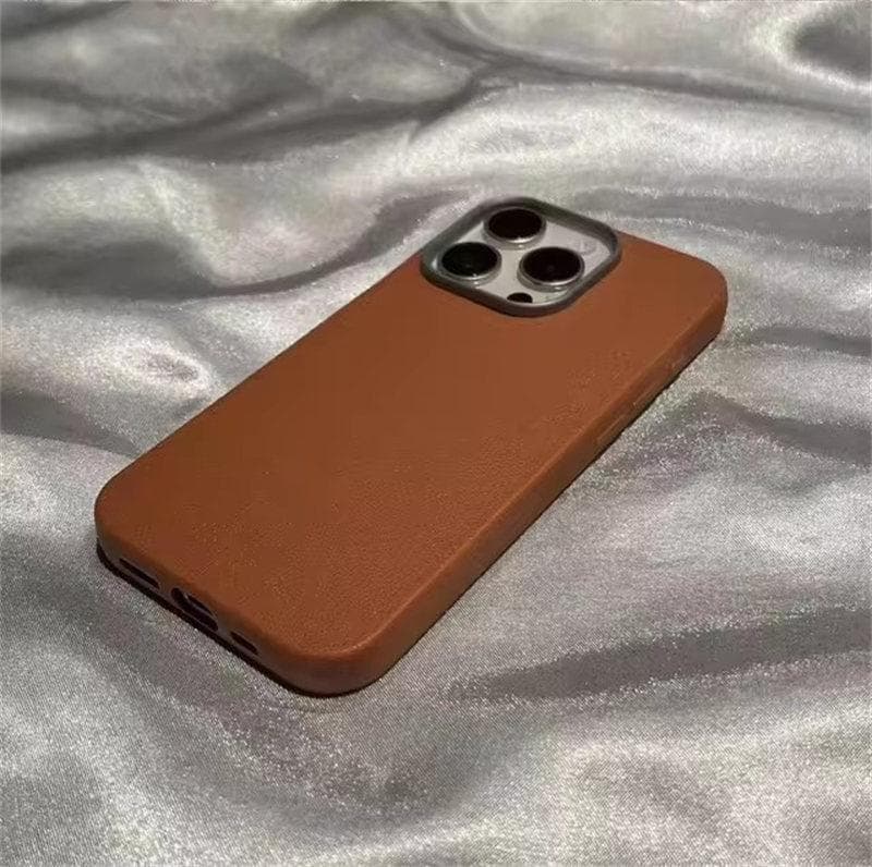 Luxury Matte Leather Phone Case For iPhone 16 15 14 Plus 13 12 11 Pro Max XS Max XR Lens Protection Shockproof Silicone Cover iPhone 12 Pro brown