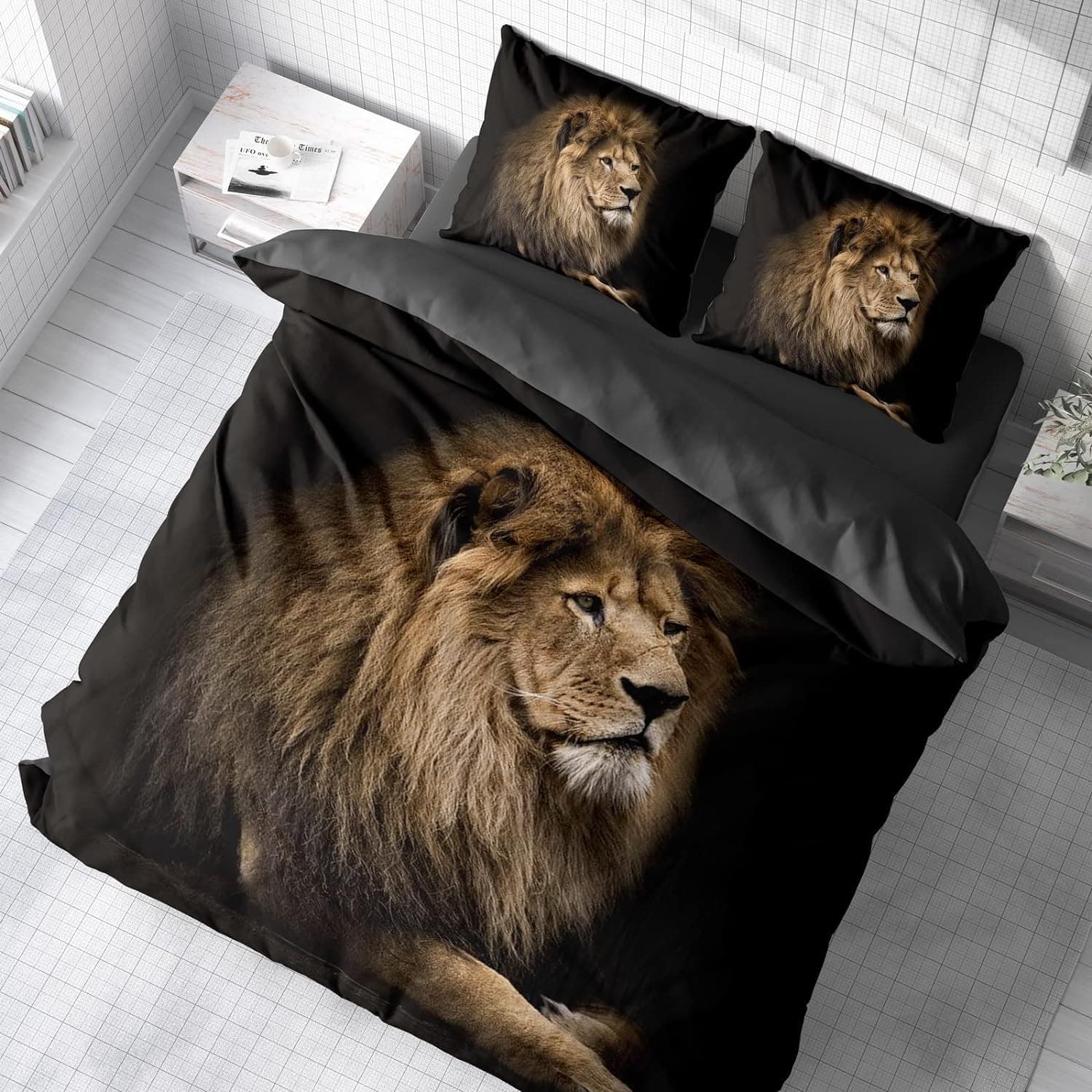 Lion Head With Black Backdrop Theme Art, Duvet Cover Set Queen King Size A Decorative 3 Piece Bedding Set With 2 Pillow Shams EU single(135x200cm)
