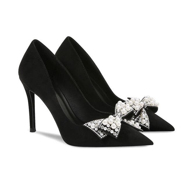 Brand Women Sexy High Heels Shoes Fashion Bow Stilettos Pointed Toe Pumps New Trend Designer Dress Party Women Shoes Mujer 38 black