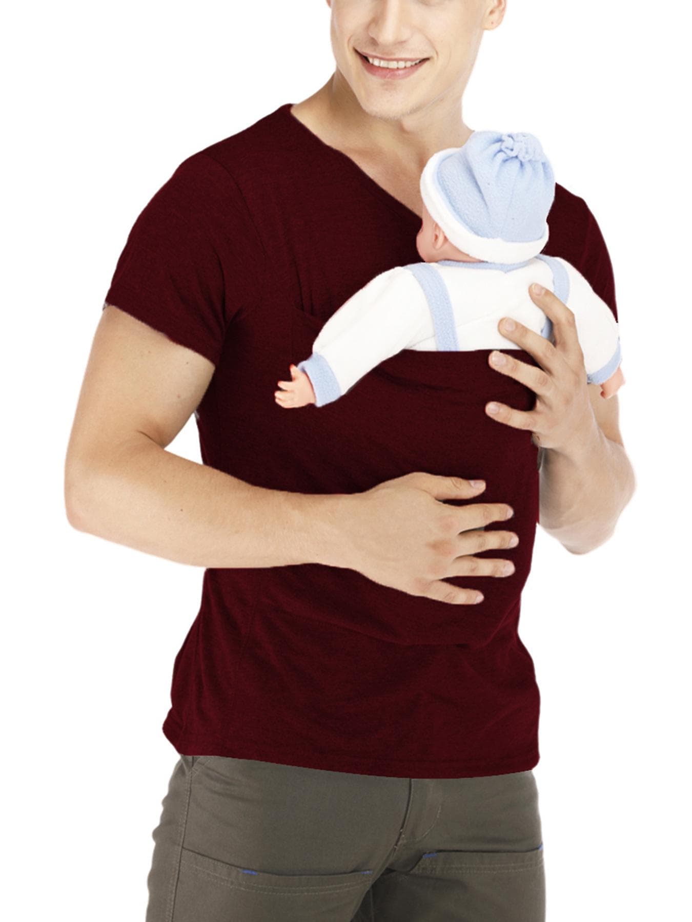 Kangaroo Mom & Dad Multifunctional Nursing Pullover Casual Round Neck T-shirt 3XL