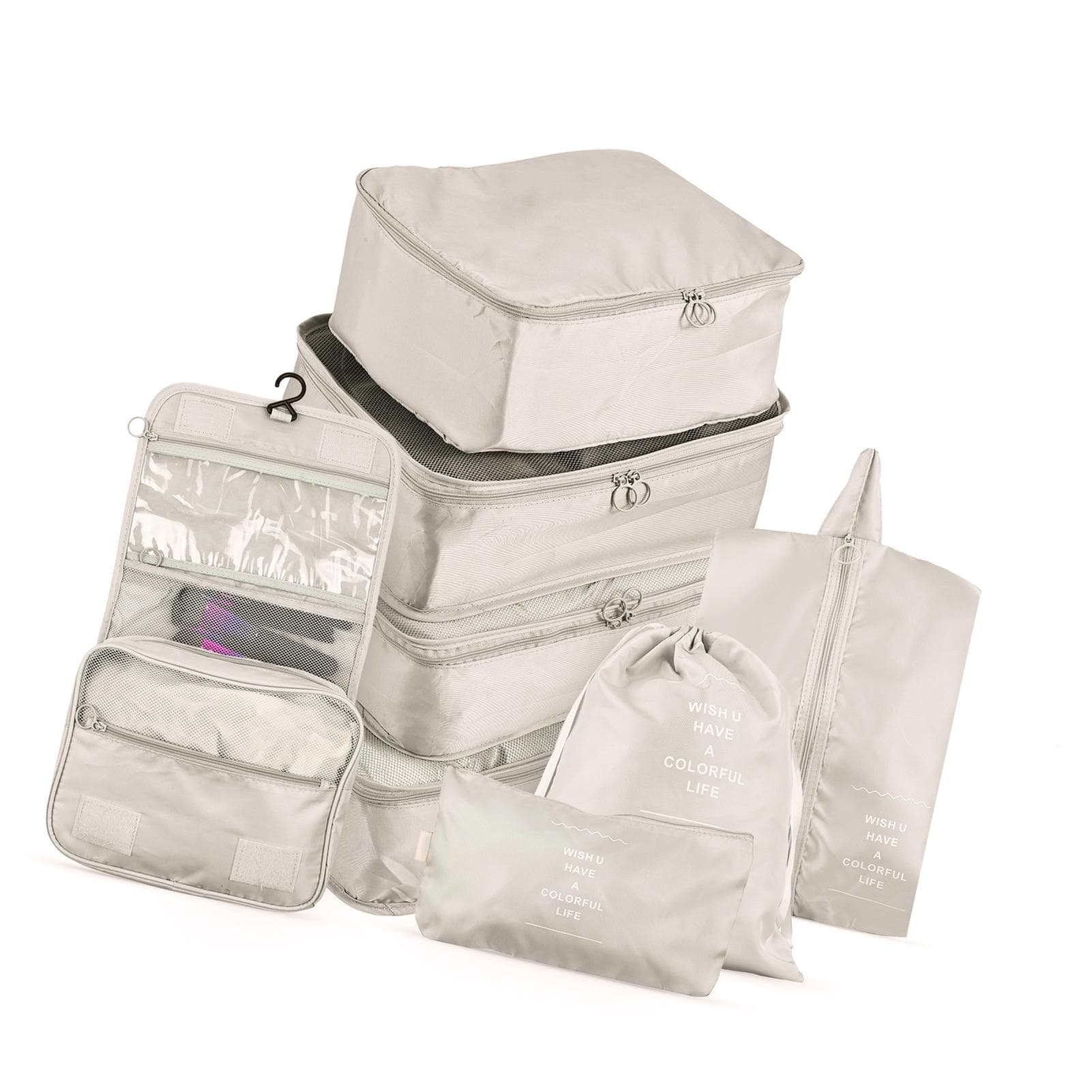 Storage Bags 8PCS Set Travel  Suitcase Packing Set Storage Cases Portable Luggage  Clothes Shoe beige