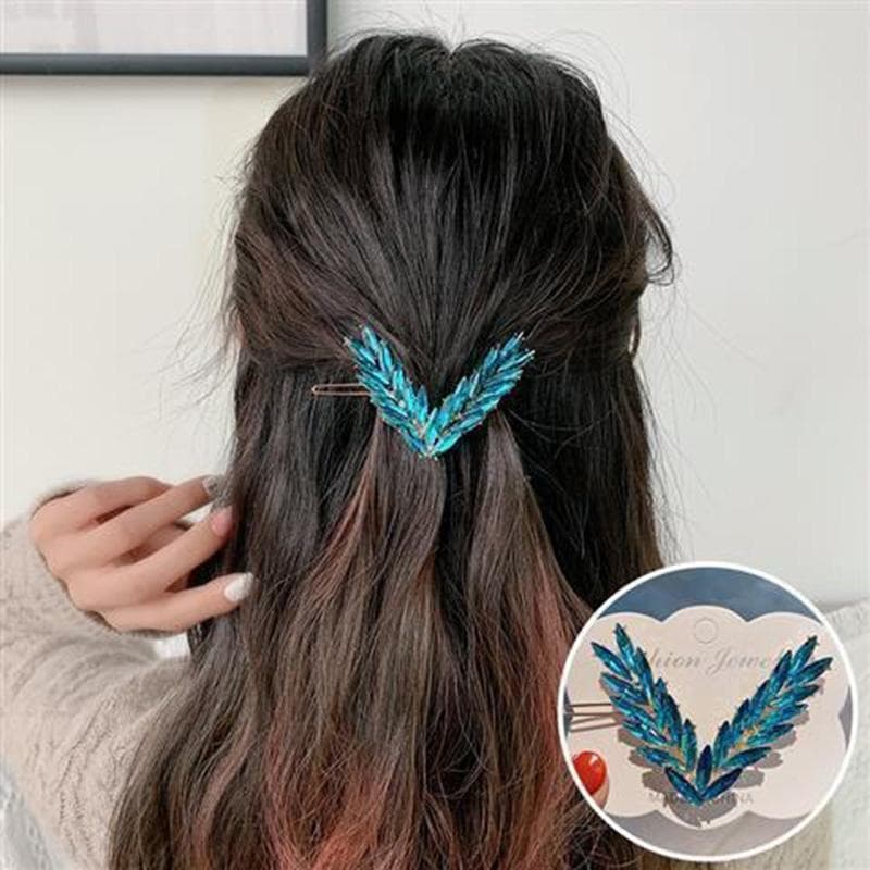 Luxury Shining Crystal Hair Clip For Women Korean V Shape Buckle Hairpins Girls Hair Accessories Headwear Fashion Ornaments Gift blue
