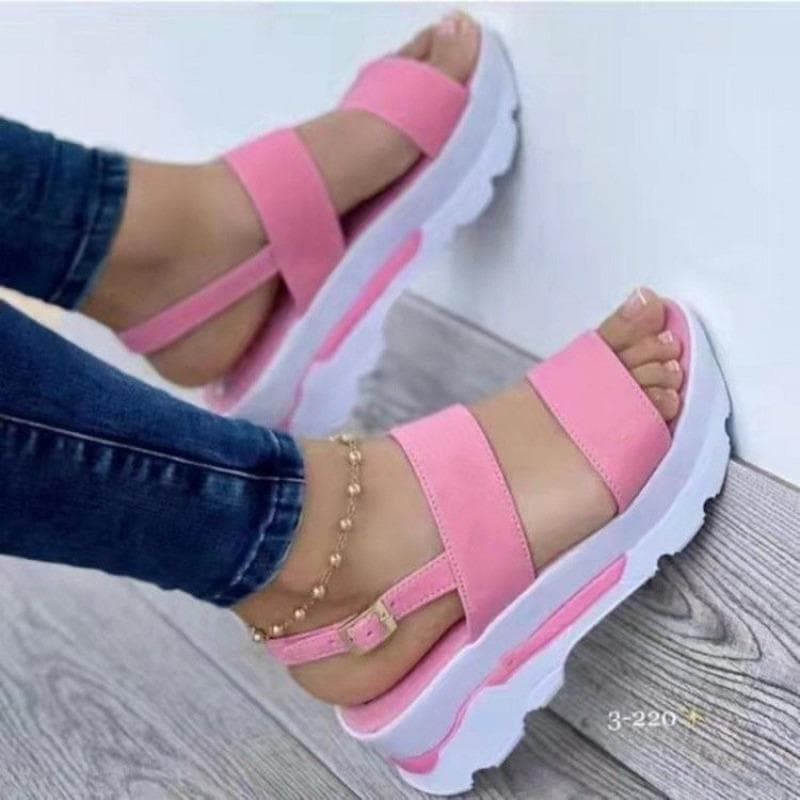 new Summer Womens Simple Solid Color Thick-soled Non-slip Womens Shoes Outdoor Casual Comfortable Beach Dress Womens Sandals 36