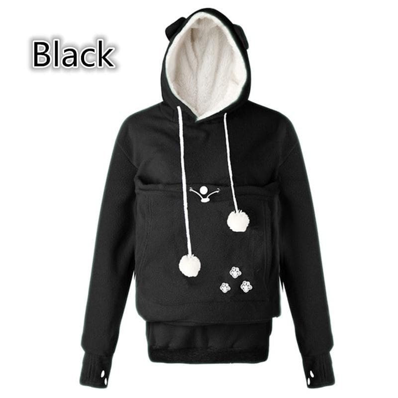 Kangaroo Pullover Pet Holder Sweater Hoodies Cat Eared Long Sleeves Meow Pedestrian Meow Planet Show Big Pocket Couple Sweatshirt L black