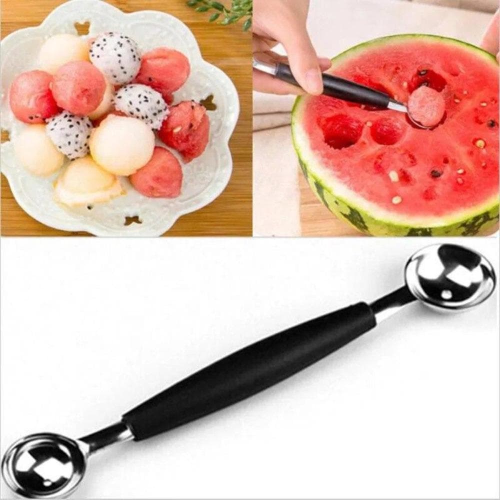 Melon Watermelon Ball Scoop Fruit Spoon Ice Cream Sorbet Stainless Steel Double-end Cooking Tool Kitchen Accessories Gadgets black