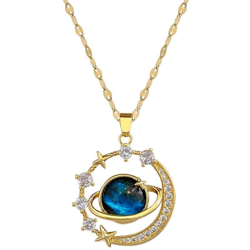 Exquisite Starry Sky Planet Light Luxurious Temperament Gorgeous Necklace Stars and Moon Versatile Stainless Steel Clavicle Chai 45cm